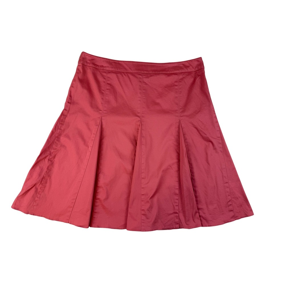 Anne Klein 14 Skirt Career Preppy Cotton Pleated Coral Pink Knee Length